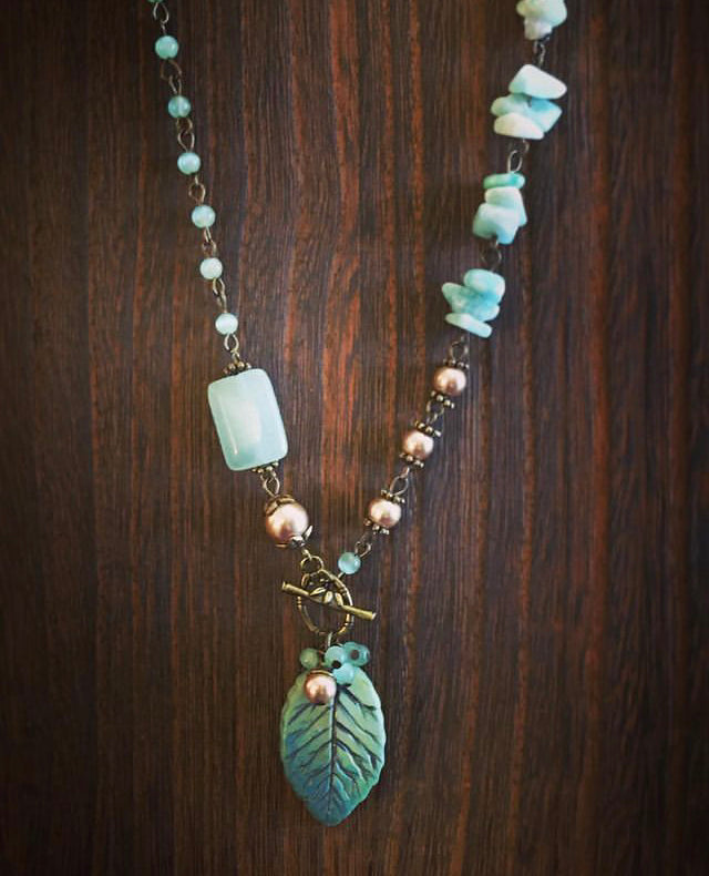 Boho Beach Babe No. 5 - Handmade Clay Leaf on Natural Beaded Chain