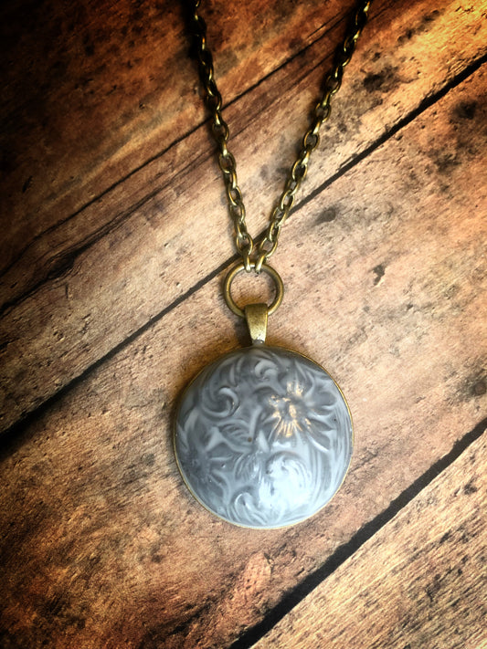 Large Filagree Floral Ceramic Style Pendant - No. 6
