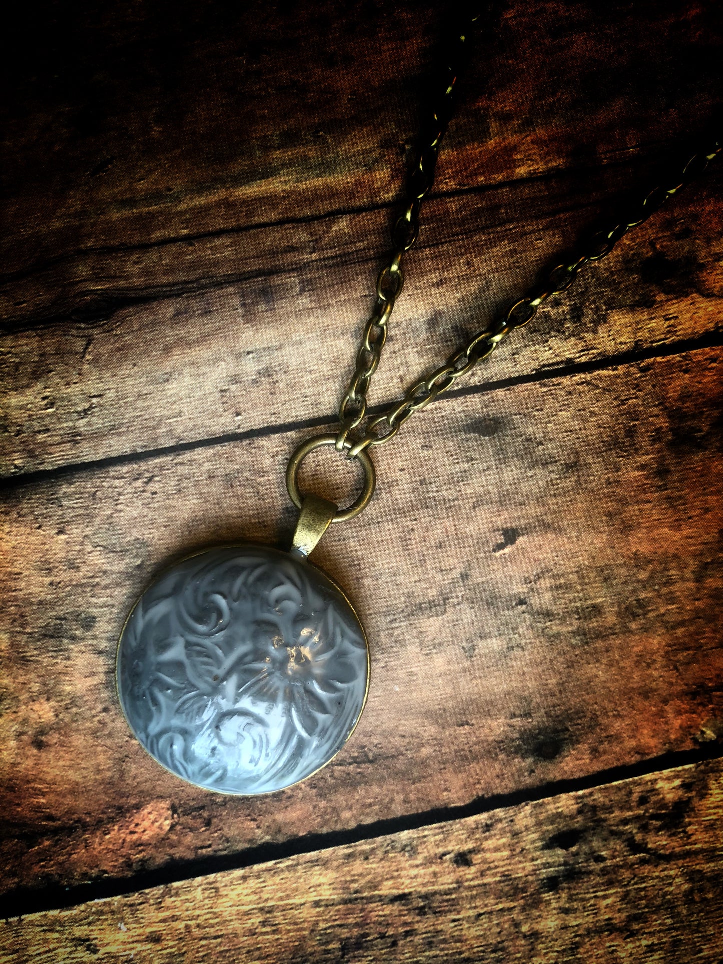 Large Filagree Floral Ceramic Style Pendant - No. 6