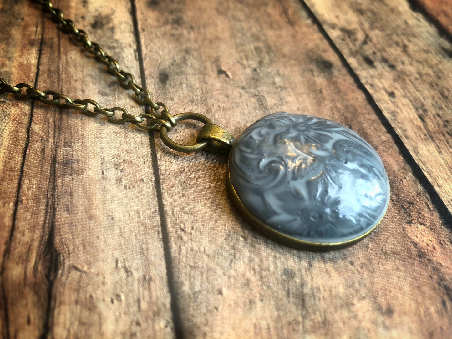 Large Filagree Floral Ceramic Style Pendant - No. 6