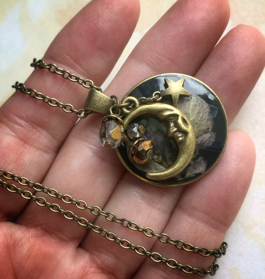 Fallen Petals in the Pond with Brass Moon and Stars Charms
