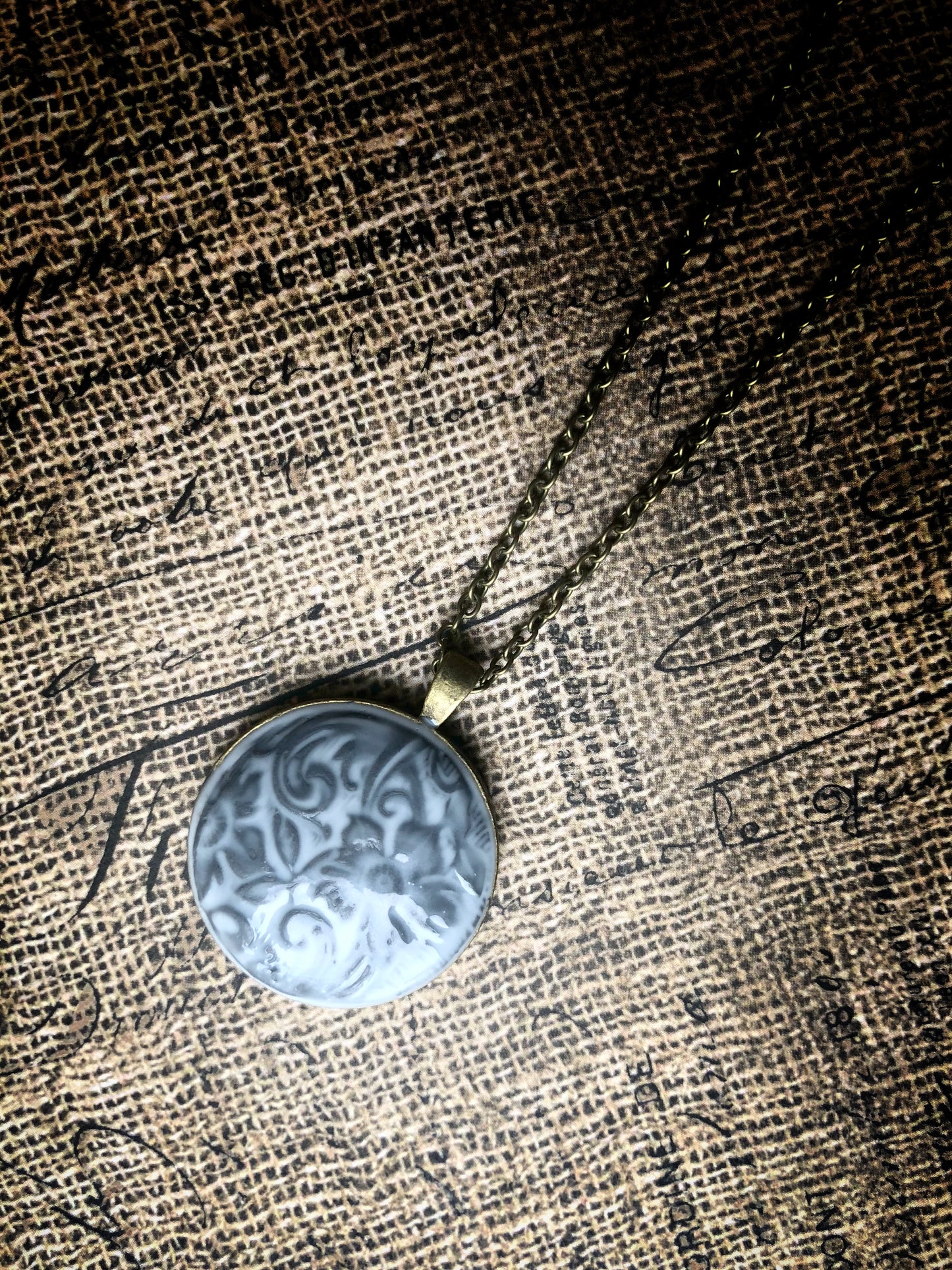 Large Filigree Floral Ceramic Style Pendant Necklace - No. 5