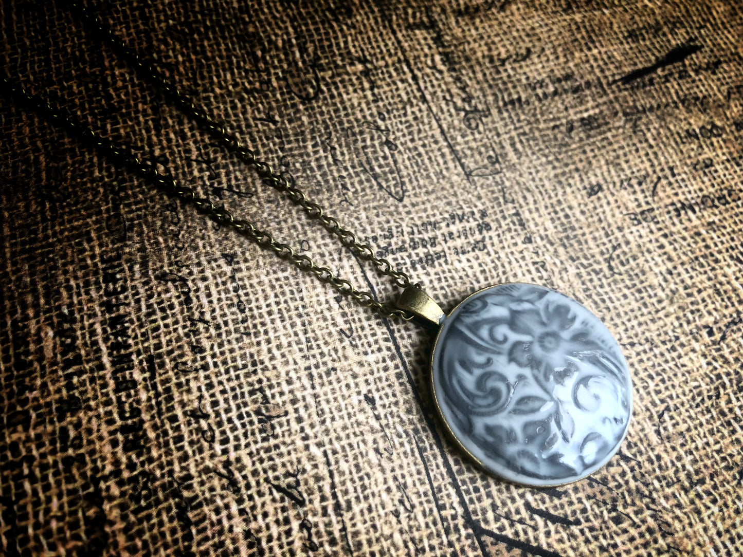 Large Filigree Floral Ceramic Style Pendant Necklace - No. 5