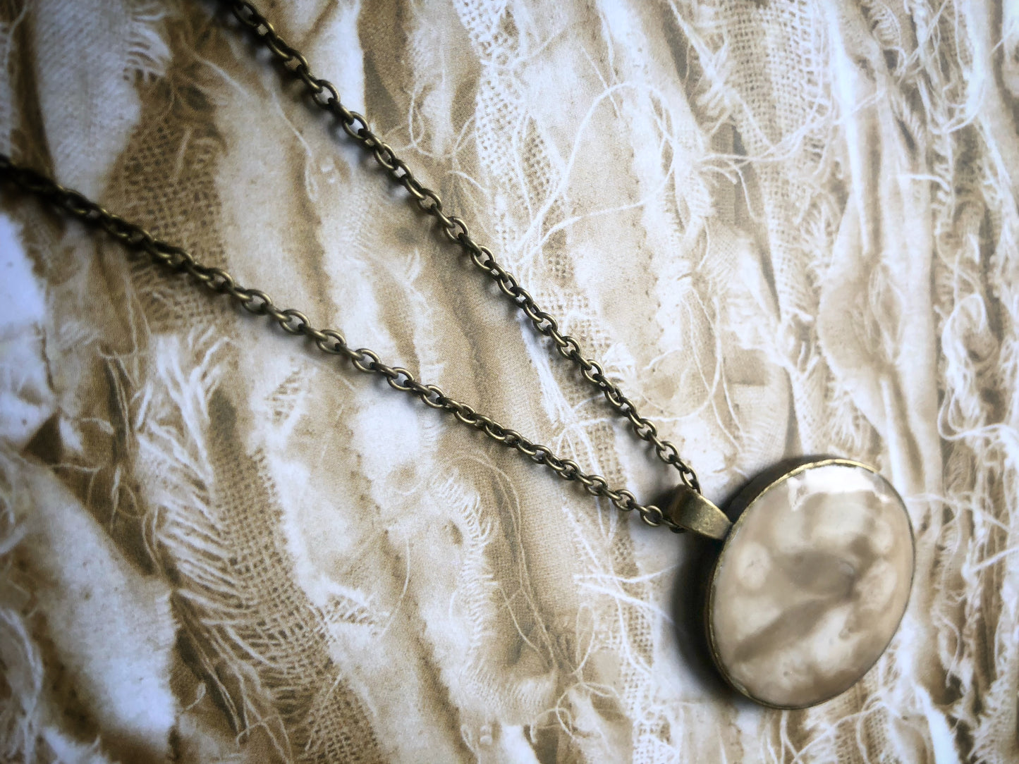 Ceramic Glazed Style Cabochon Necklace No. 2 - White with Taupe and Beige in 1.25" Setting