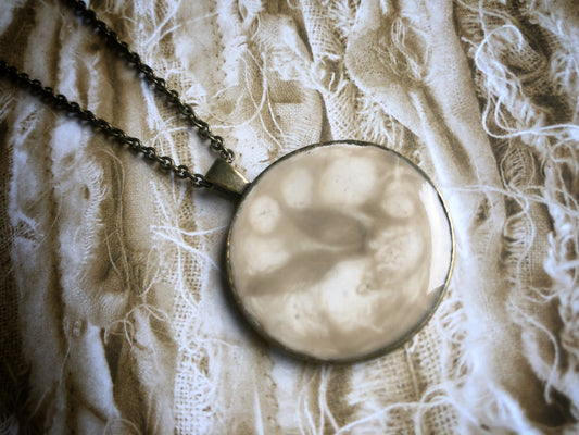 Ceramic Glazed Style Cabochon Necklace No. 2 - White with Taupe and Beige in 1.25" Setting