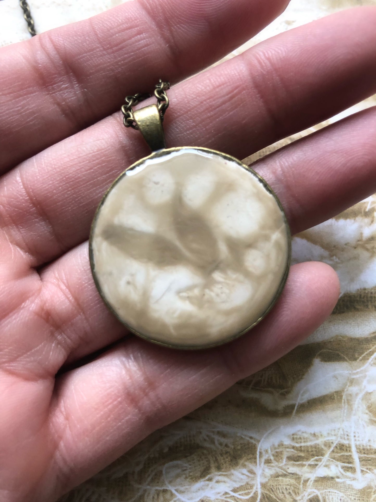 Ceramic Glazed Style Cabochon Necklace No. 2 - White with Taupe and Beige in 1.25" Setting
