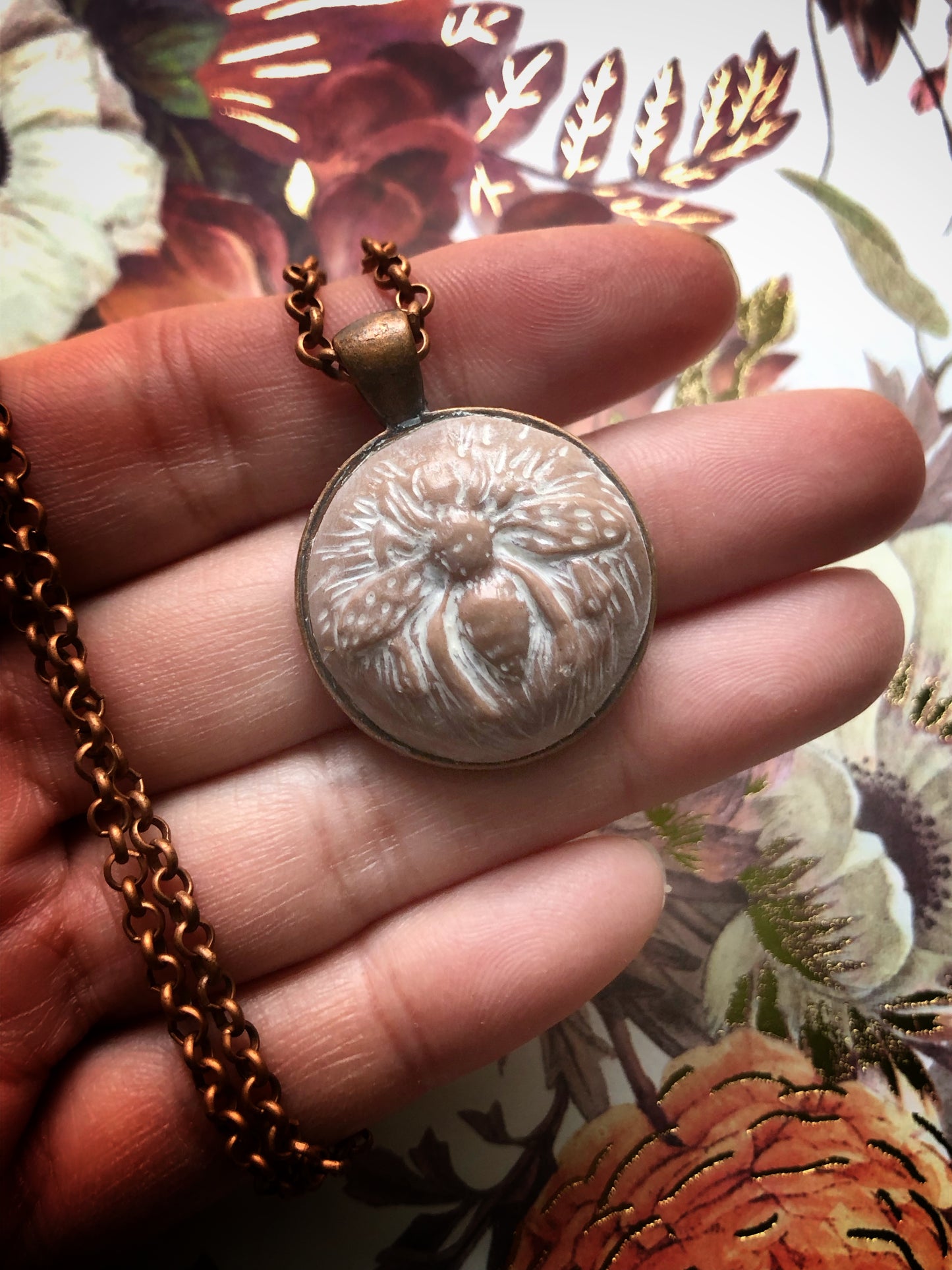 Carved Clay Bee Pendant