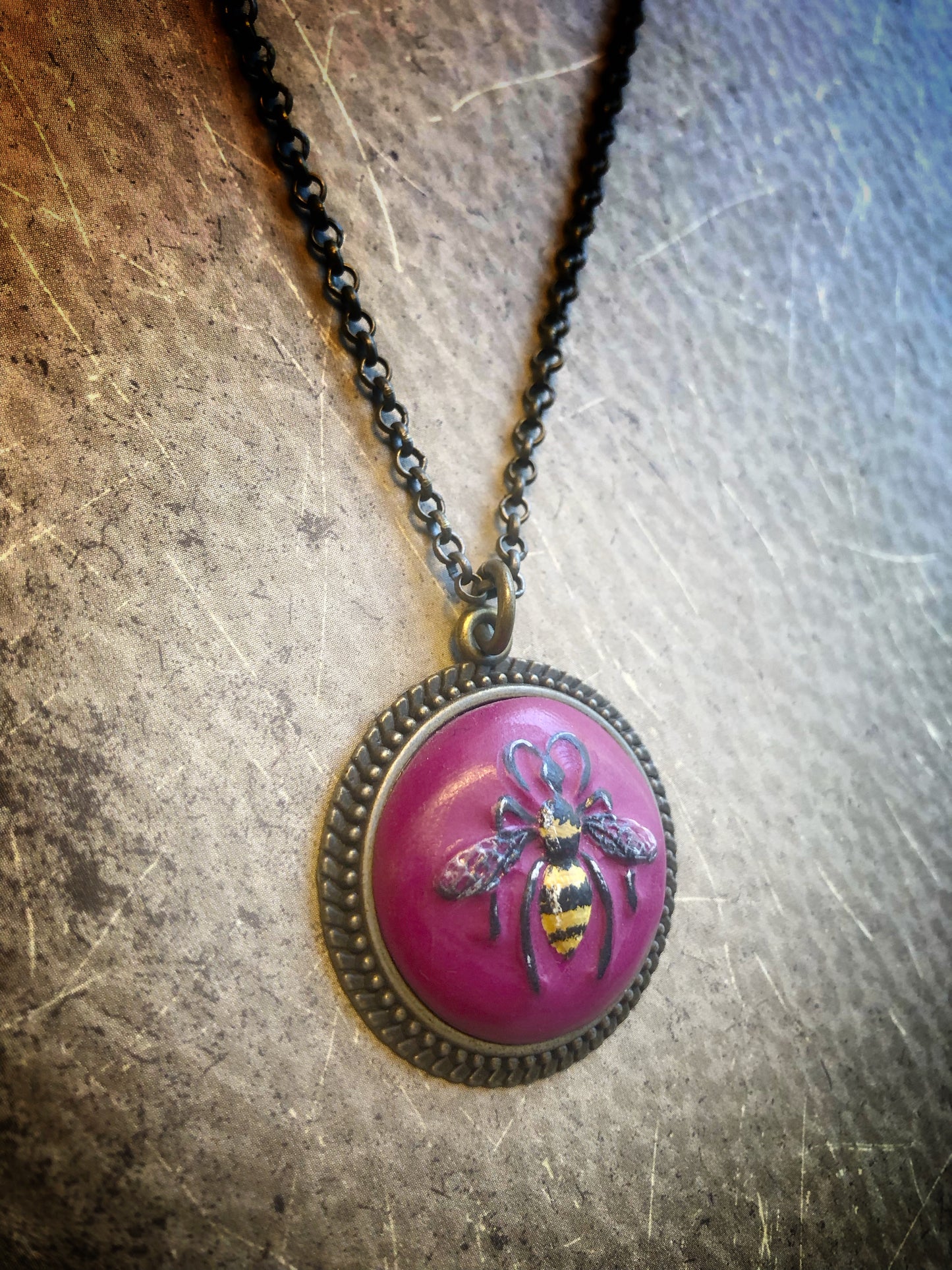 Large Hand Carved Queen Bee Cabochon in Fushia