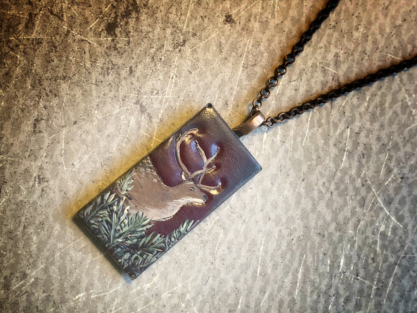 Hand Painted Deer on Deep Red Clay Pendant