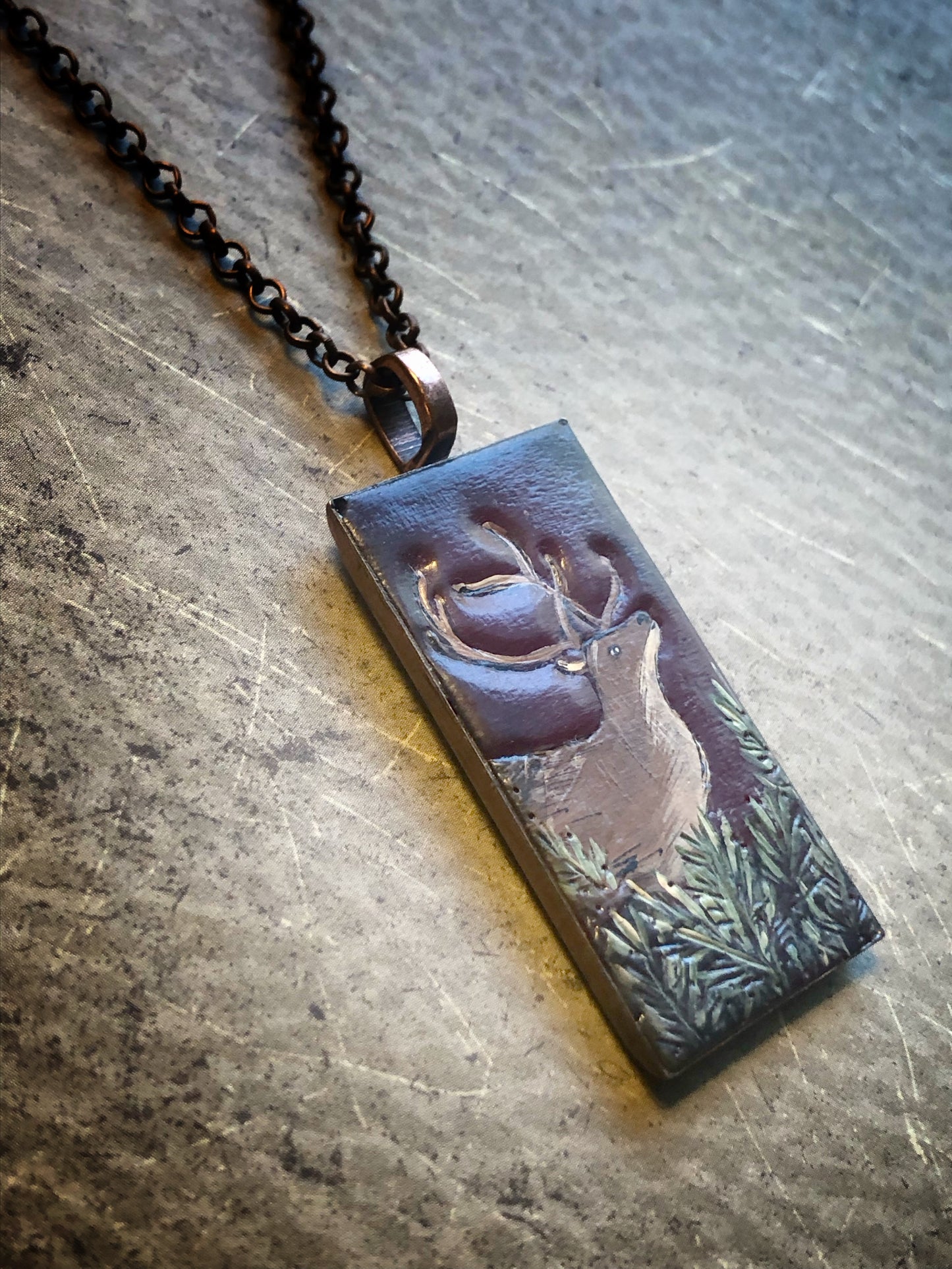 Hand Painted Deer on Deep Red Clay Pendant