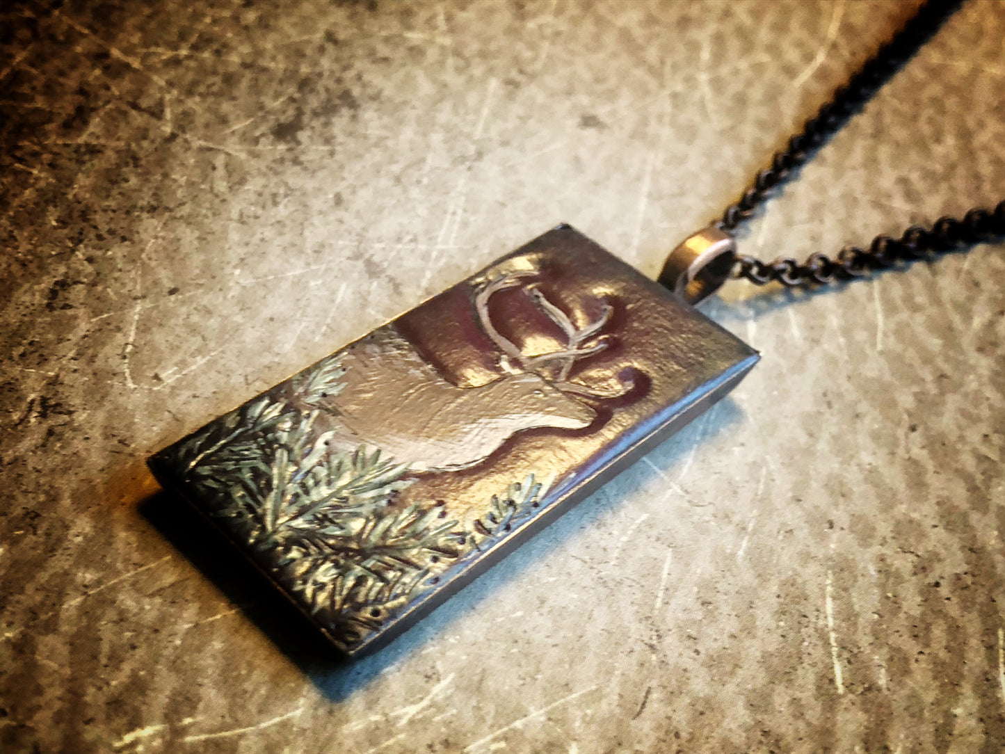 Hand Painted Deer on Deep Red Clay Pendant