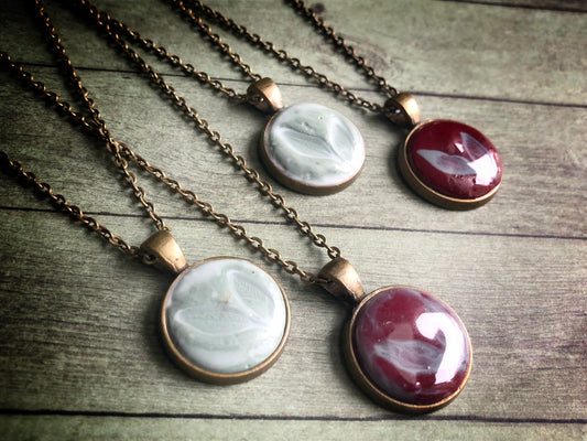 Stamped Leaf in Burgandy Clay Cabochon Pendant No.3