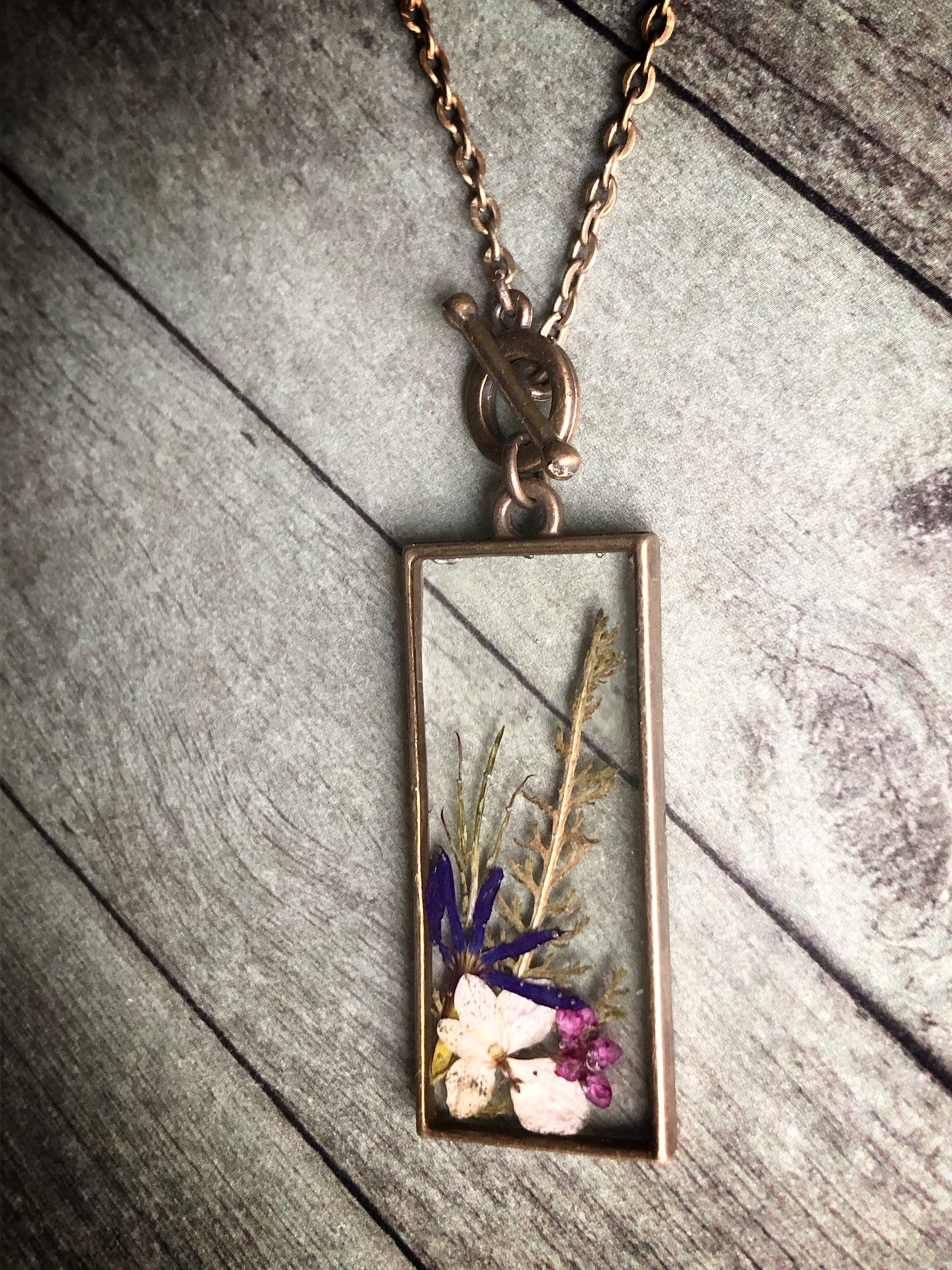 Pressed flowers in resin pendant necklace No.6