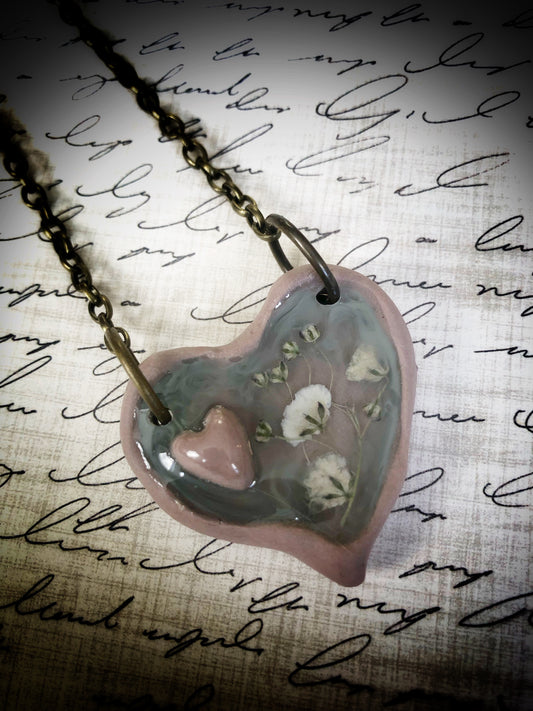 Large Hand-crafted Clay Heart Pendant