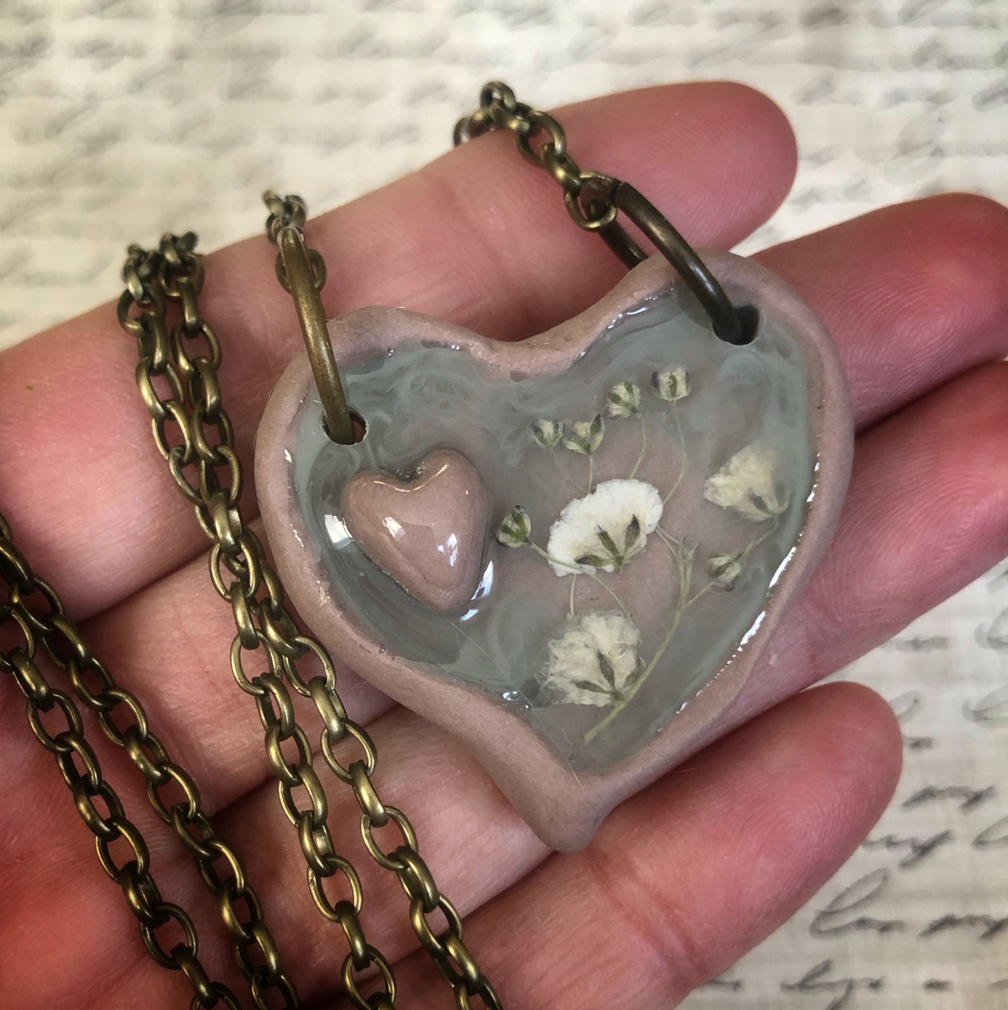 Large Hand-crafted Clay Heart Pendant