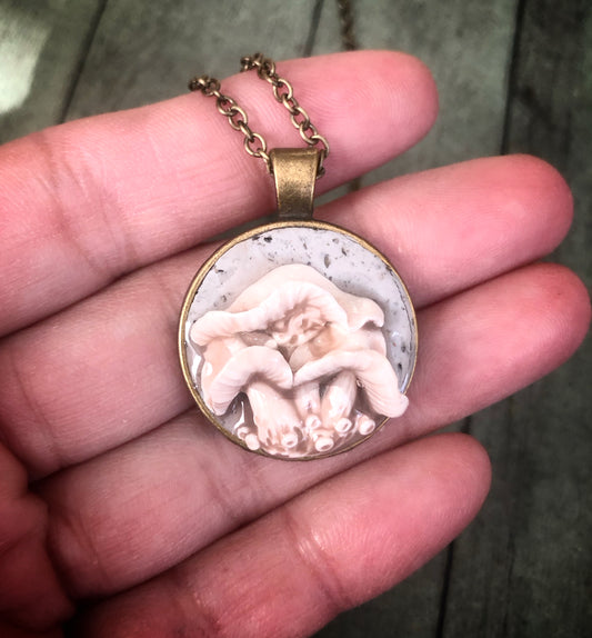 Hand Carved Mushroom Trio Pendant Necklace