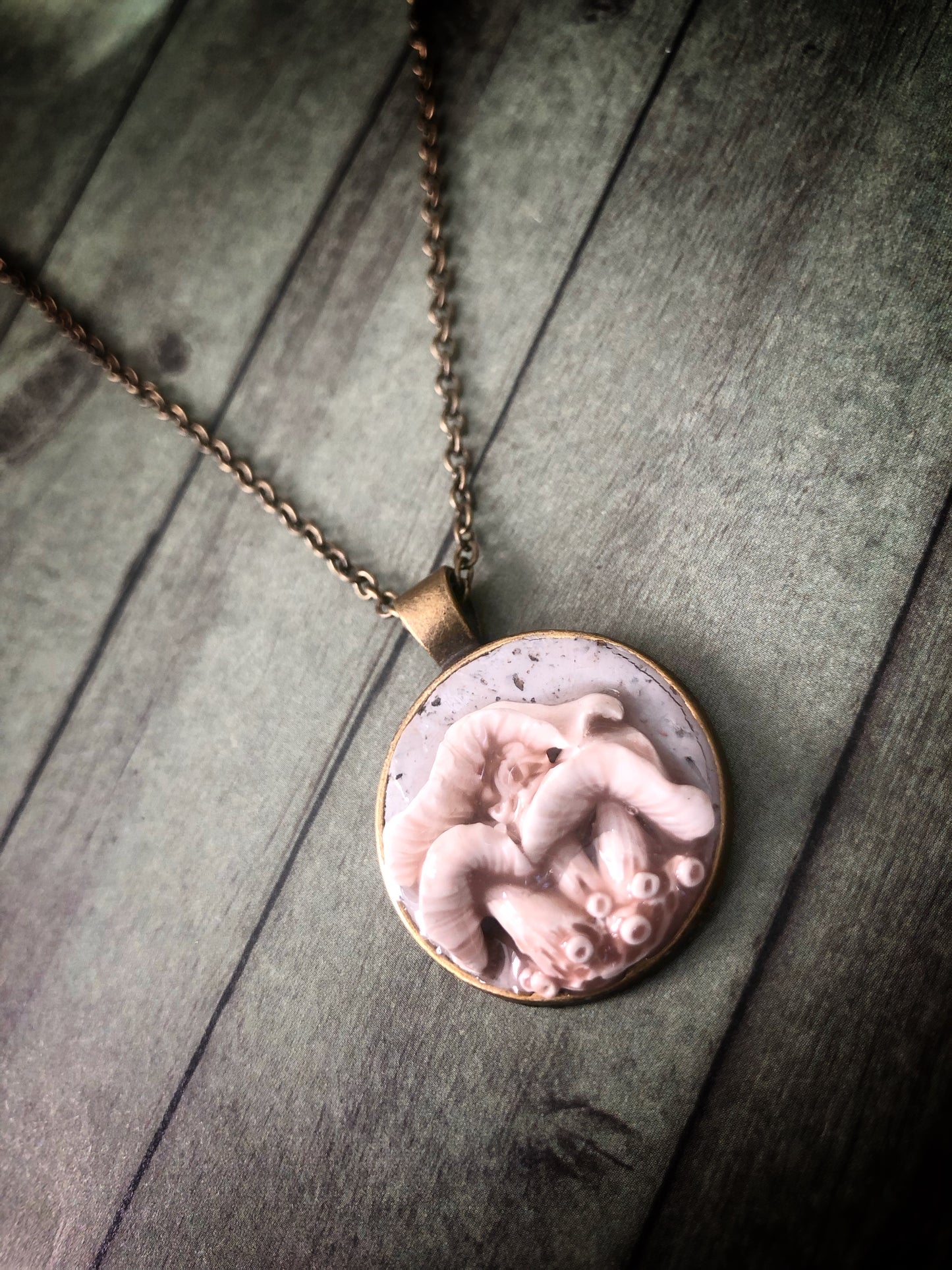 Hand Carved Mushroom Trio Pendant Necklace