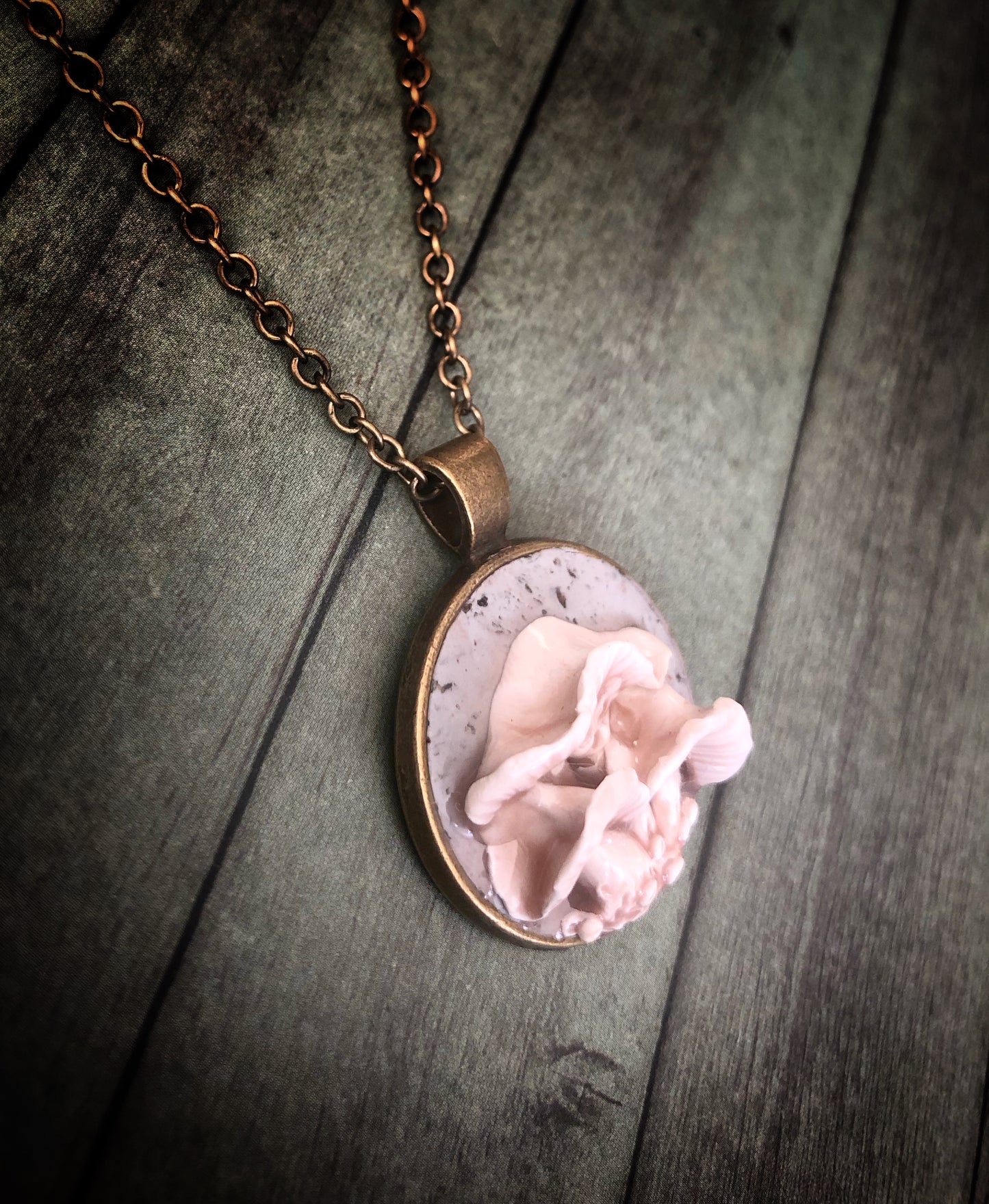 Hand Carved Mushroom Trio Pendant Necklace