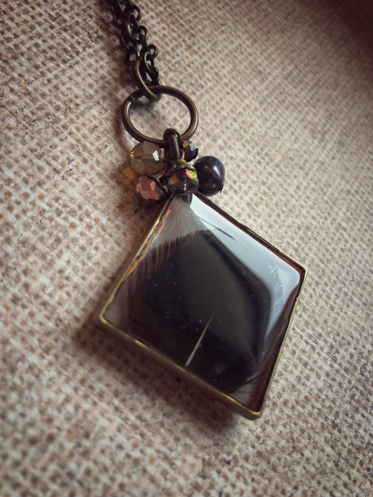 Hand Made Artisan Jewelry - Black Feather in Resin Necklace No.2