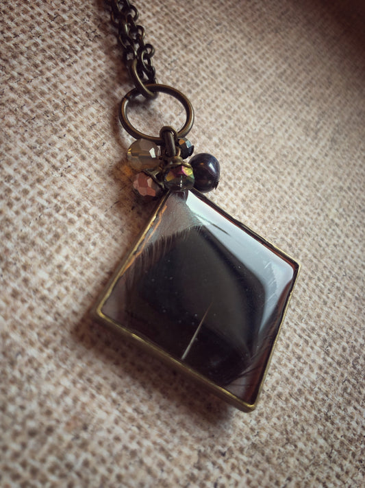 Hand Made Artisan Jewelry - Black Feather in Resin Necklace No.2