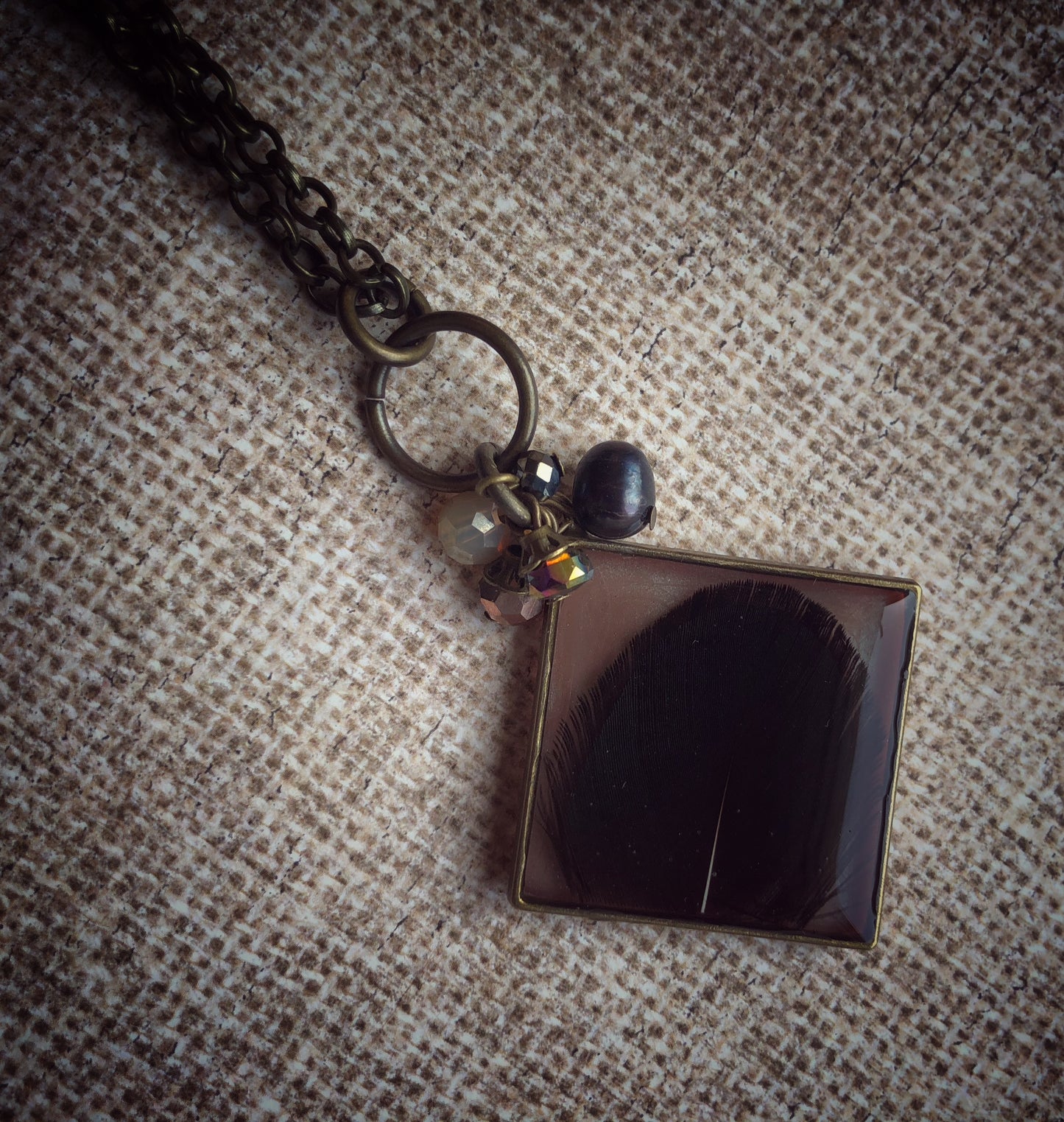 Hand Made Artisan Jewelry - Black Feather in Resin Necklace No.2