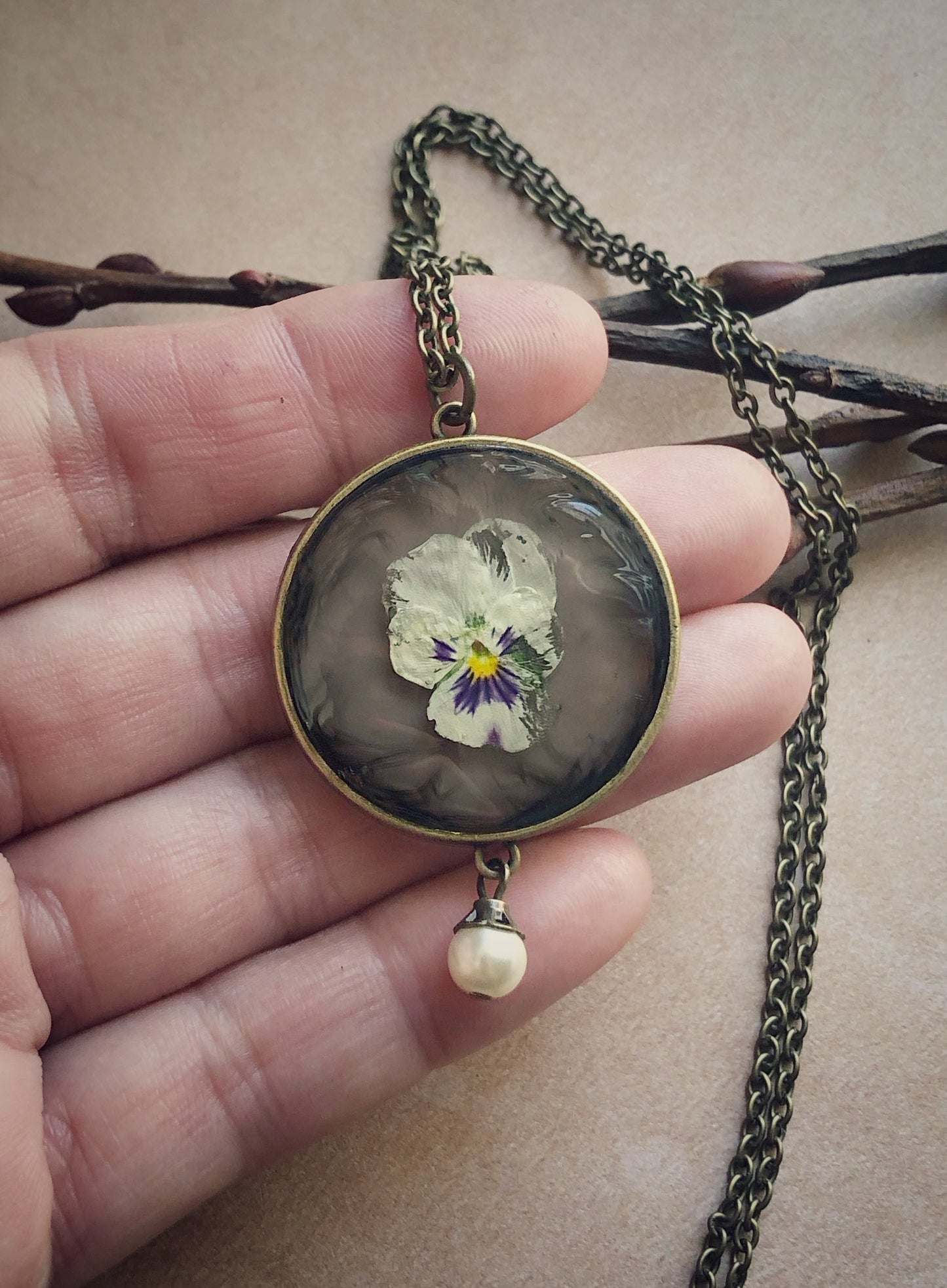 Tattered Bloom Preserved Pendant Necklace No.1